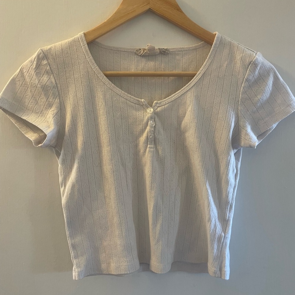 Pink Republic Cream Crop Top with Short Sleeves